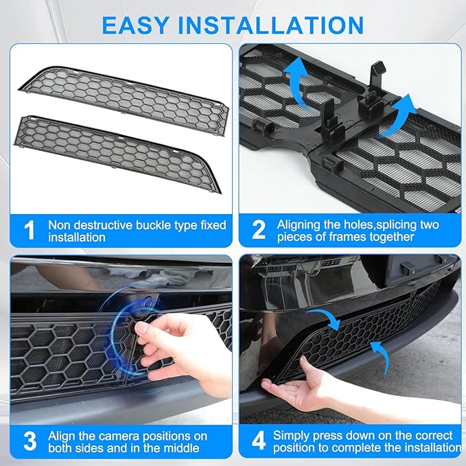 Grille Mesh Insert for Tesla New Model Y Juniper 2025-2026, Front Air Inlet Vent Grille Cover Guard with Insect Protection, Replacement for Model Y Accessories Detachable Black