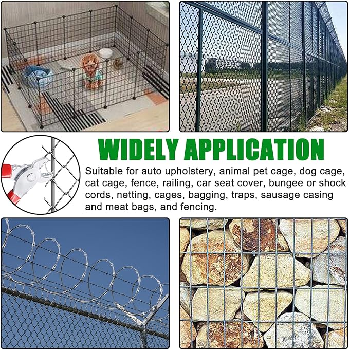 480Pcs 3/4" 1/2" 3/8" 1" Galvanized Hog Rings with Bent Hog Ring Pliers Assortment, Professional Upholstery Hog Rings Installation Kit for Bungee Shock, Cords, Animal Pet Cages, Bagging