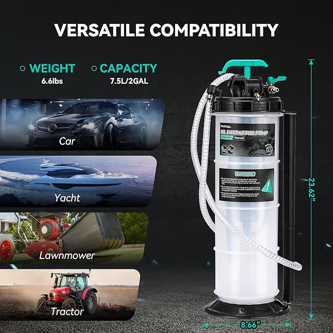 Poafamx 7.5L Oil Extractor Pump Pneumatic/Manual, 2 Gallon Fluid Extractor Pump, Oil Vacuum Change Pump with 5 Tubes and Extended Storage Units for Automotive, Truck, Boats Oil Change (2 Gallon)