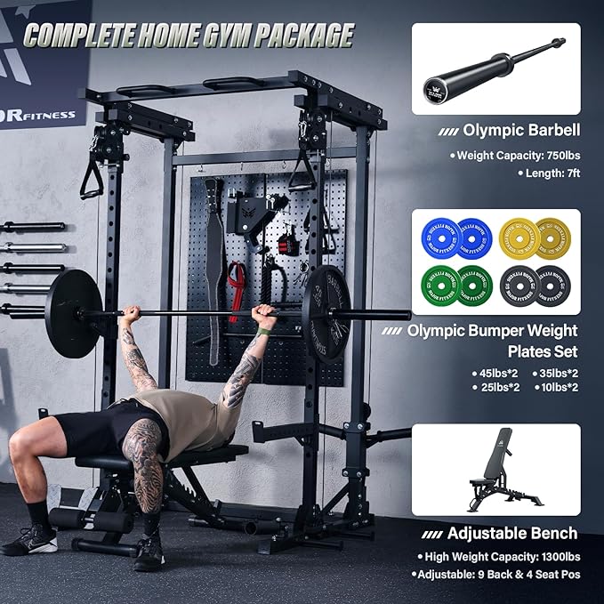 MAJOR FITNESS Drone3 Power Cage - Multi-Function Power Rack for Home Gym, Squat Rack with Pull-up Bar, Cable Crossover System, J-Hooks, for Strength Training, Heavy-Duty Steel Construction