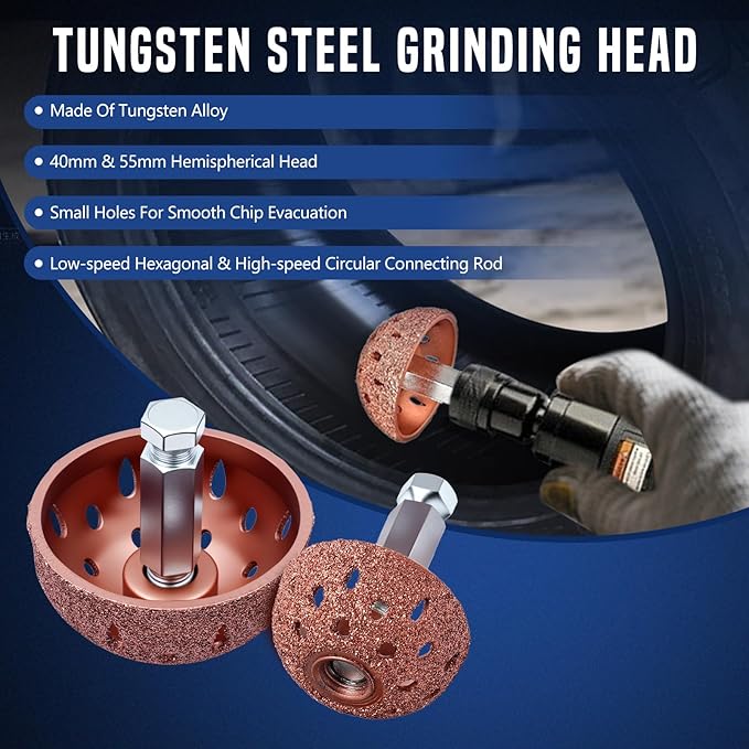 Air Tire Repair Polish Patch Tools, Includes 2500 RPM Low Speed Air Tire Buffer, Inner Liner Scraper, Patch Roller, Tungsten Steel Buffing Wheel with 3 Connector for Tire Grinding Polishing