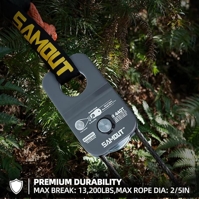 Winch Snatch Block (4.4 US Ton WLL) Recovery Towing Pulley System for Synthetic Rope or Steel Cable with Max Dia. 2/5in