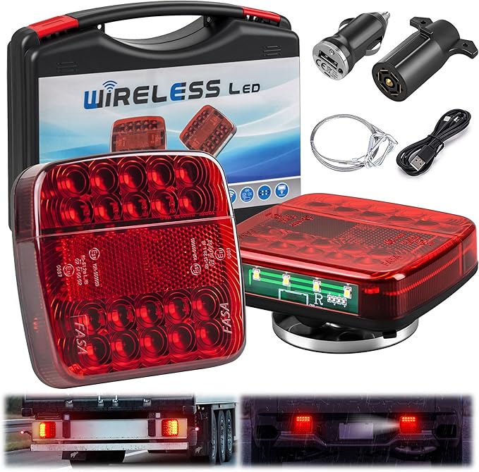 Wireless Trailer Lights Magnetic, Wireless Tail Lights for Trailer, with 7 Pin Plug, Brake Turn Signal Hazard Warning Light, IP67 Waterproof, for Truck, RV, Boat, Tractor (Red)