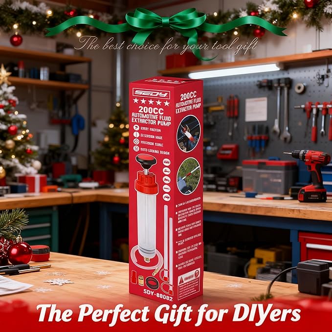 200CC Automotive Fluid Extractor Syringe Pump with Long Hose and Extension Tubes, Oil Extractor Fluid Pump Oil Evacuator and Dispenser Pump for Engine Oil, ATF, Coolant, Brake & Power Steering Fluids