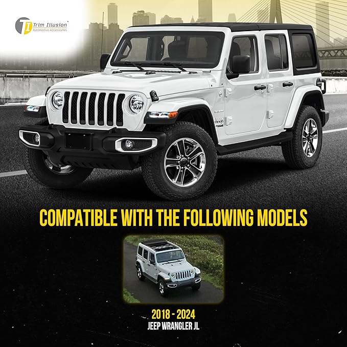 Gloss Black Chrome Delete Front Grille | Car Grille Cover | Grille Insert | Trim Overlay | Compatible with 2018-2023 Jeep Wrangler | ABS6495BLK