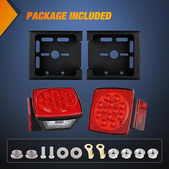 Nilight LED Trailer Light Kit 2 PCS Square Stop Turn Tail Side Marker Lights Steel Mounting Box License Plate Bracket Submersible IP68 For 12V Utility Boat Camper RV Truck