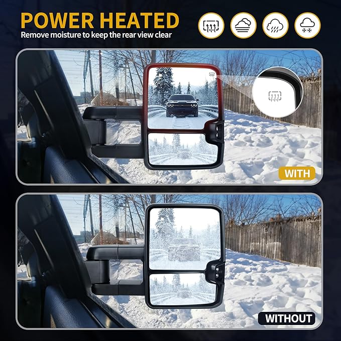 DWVO Towing Mirrors Compatible with Chevy Silverado Sierra 1500 2500, 1999 2000 2001 2002 2001-2002 GMC Yukon XL, Heated Power Adjusted Glass Turn Signal Light Backup Lamp Telescoping Chrome