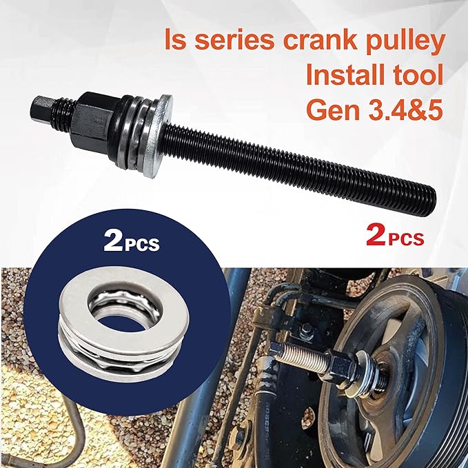 LS Harmonic Balancer Installation Tool, Crank Pulley Install Tool 551141, Compatible with GM 1997-UP V8 LS1 LS2 LS3 LS4 LSX LSA LS6 LQ4 LQ9, with Thrust Bearing & Wrench Flats