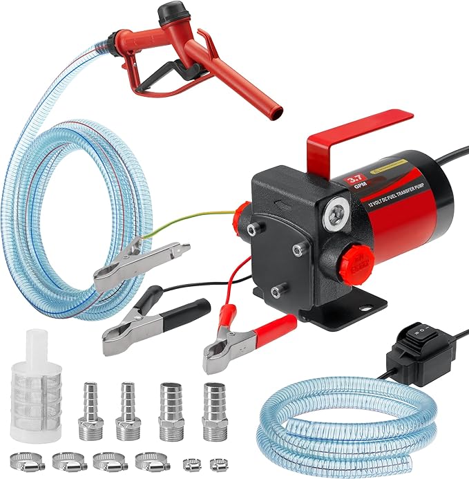 12V DC Gasoline Fuel Pump Kit, Self-priming Fuel Transfer Pump, Reversible Pumping, Overheat Protection, Explosion-proof, Suitable for Gasoline, Diesel, Mineral Oil, Kerosene