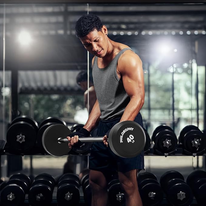 Philosophy Gym Rubber Fixed Barbell, Pre-Loaded Weight Straight Bar for Strength Training & Weightlifting