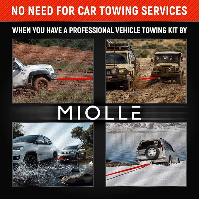 MiolleGear Tow Strap 2”x20’- 20990 lbs MBS (Lab Tested) Recovery Strap Kit Includes: Tow Rope, 2 D-Ring Shackles 5/8 MBS- 28640LBS, Storage Case