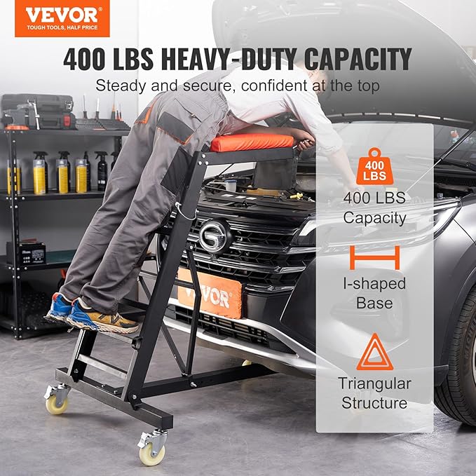 VEVOR Top Automotive Creeper, with Adjustable Height 45.7" to 66.3", 400 LBS Capacity High Creeper, 4 Swivel Caster Wheels, Heavy Duty Foldable Creeper for Auto Repair and Maintenance