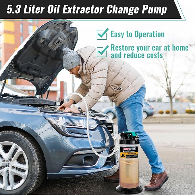 Estune 1.4 Gallon/5.3 L Manual Pneumatic Fluid Extractor, Automotive Oil Extractor Pump Oil Vacuum Changer with 5 Pcs Brake Bleeding Hose for Car, SUVs, Truck, Yachts