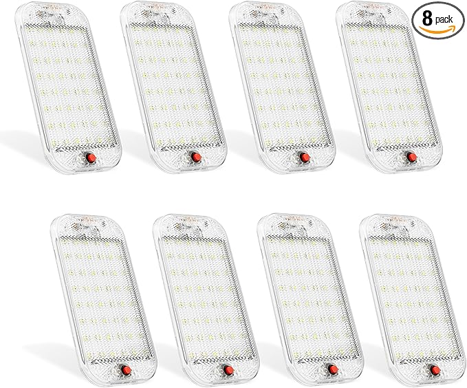 Dome Light for RV Interior, 48LED 800LM Ultra Bright 12 Volt LED White Lights, RV Ceiling Light with Switch Control, Ideal for Car Van Truck Camper Lorry Motorhome Boat(8 Pack)