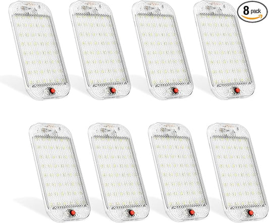 Dome Light for RV Interior, 48LED 800LM Ultra Bright 12 Volt LED White Lights, RV Ceiling Light with Switch Control, Ideal for Car Van Truck Camper Lorry Motorhome Boat(8 Pack)