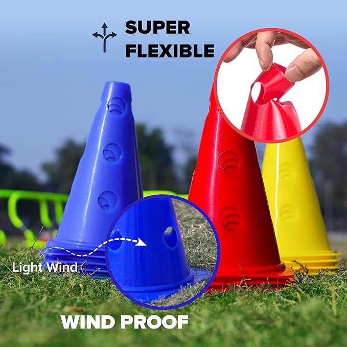 GSi Hurdle Training Cones | Multi Pack Sets | Dual Purpose Agility Cones with Holes | Ideal for Soccer, Kids, Dog, and Sports Training