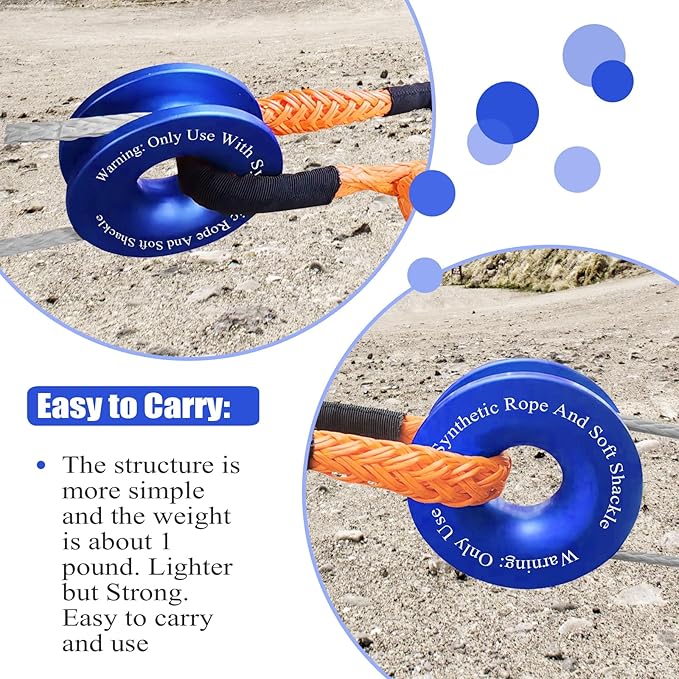 Recovery Ring 66,000 lbs for Winch Snatch Compatible for SUV UTV ATV Off-Road Vehicle and Truck Pulley Towing Ring for Synthetic Rope and Soft Shackle - Blue