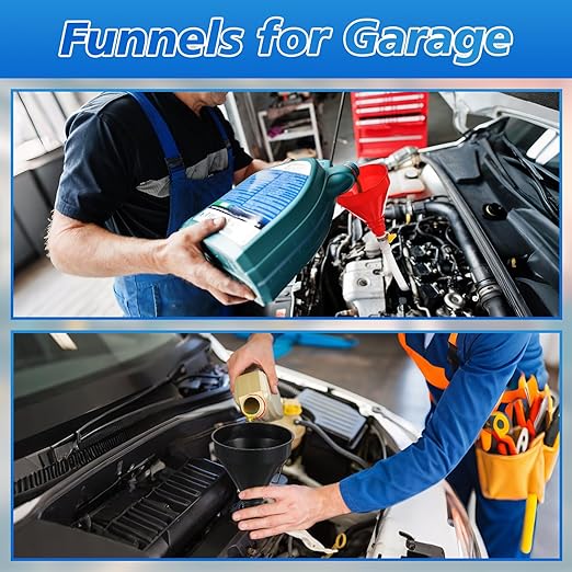 Maxdot 11 Pcs Oil Funnel Set with Storage Bag, Plastic Wide Mouth Flexible Fuel Funnel with Long Hose and Filter Long Neck Spill Saver for Automotive and Kitchen Use, Gas, Coolant, Other Fluids