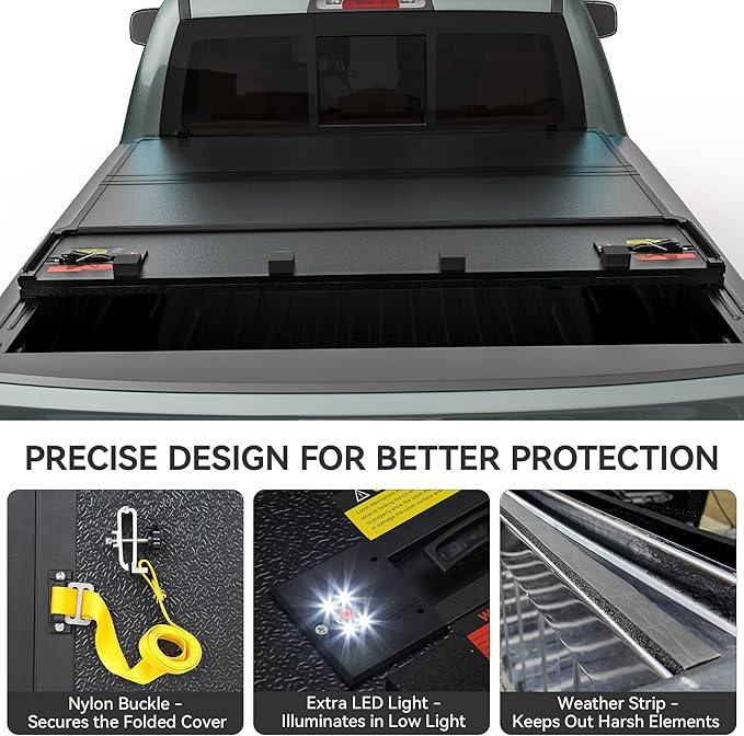 AUTOSAVER88 Hard Quad Fold Truck Bed Tonneau Cover Fit for Ford F-150 F150 2015-2025 with 5.5ft Bed Excl. Raptor Series