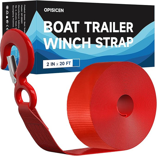 Boat Trailer Winch Strap With Hook 2" x 20' - 10,816lbs Breaking Strength Heavy Duty Hand Crank Replacement for Jet Ski, Automotive Towing
