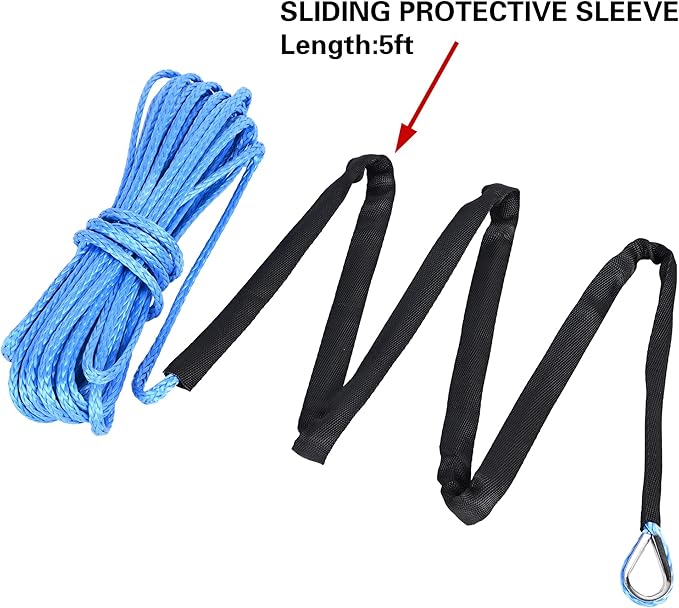 ATV UTV Synthetic Winch Rope Cable 3/16" x 50 ft, 8,300 lbs Pulling Strength, with Protective Sleeve, Safety Pull Strap, for 4X4 Offroad Vehicles (Blue, 3/16" x 50 ft)