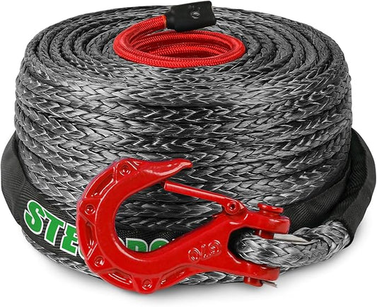 Synthetic Winch Rope, 3/8" x100ft 23809LBS Dyneema Winch Rope 3/8 Heavy Duty Winch Cable with Protective Sleeve Forged Winch Hook for 4WD Off Road Vehicle Truck SUV (Black)