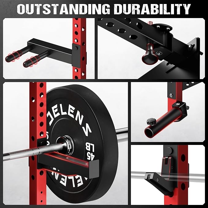 Folding Squat Rack, Wall Mounted Power Rack for Home Gym, Space Saving Multi-Functional Power Cage with Attachments