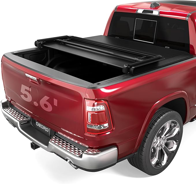 oEdRo Soft Tri-Fold Truck Bed Tonneau Cover Compatible with 2009-2025 Dodge Ram 1500 (Inclu. Classic & New), Fleetside 5.6 Ft Bed w/o Ram Box