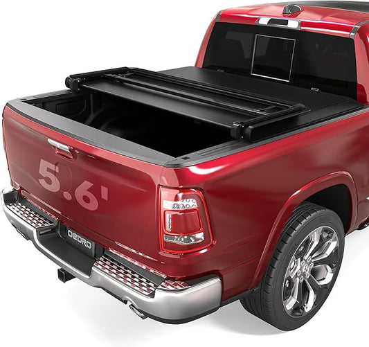 oEdRo Soft Tri-Fold Truck Bed Tonneau Cover Compatible with 2009-2025 Dodge Ram 1500 (Inclu. Classic & New), Fleetside 5.6 Ft Bed w/o Ram Box