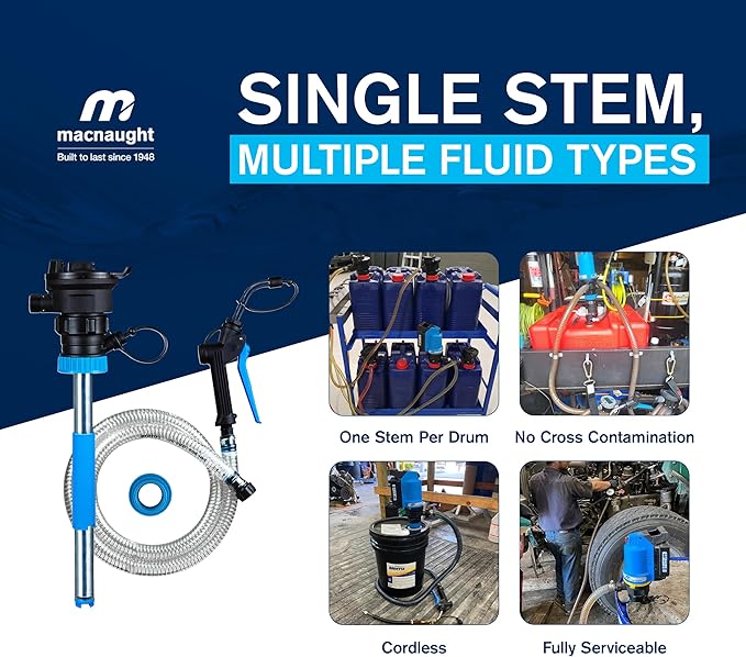 Macnaught BOP20 Battery Powered 5 Gallon Bucket Oil Transfer Pump Stem Kit. Everything Needed to Pump Oil, ATF or Coolants (5 Gallon Universal Stem Kit)