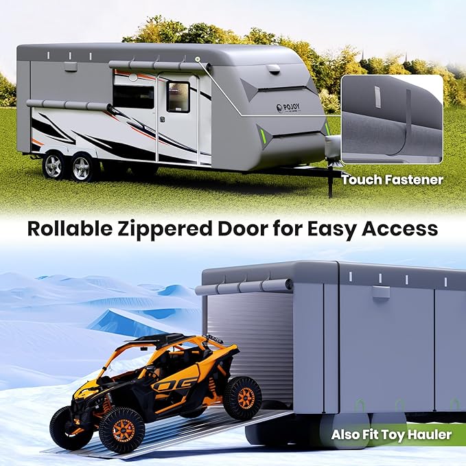 Waterproof Windproof RV Travel Trailer Cover, Anti-Rip Anti-UV 600D Oxford Fabric Camper Cover - with Tongue Jack Cover, Tire Covers, Gutter Covers, for 18'1"-20'