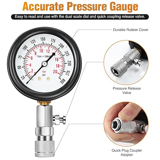 9 Pieces Automotive Compression Tester Kit and Spark Plug Tester, Universal Car and Motorcycle Engine Testing Tools for Cylinder Pressure Gauge (Red)