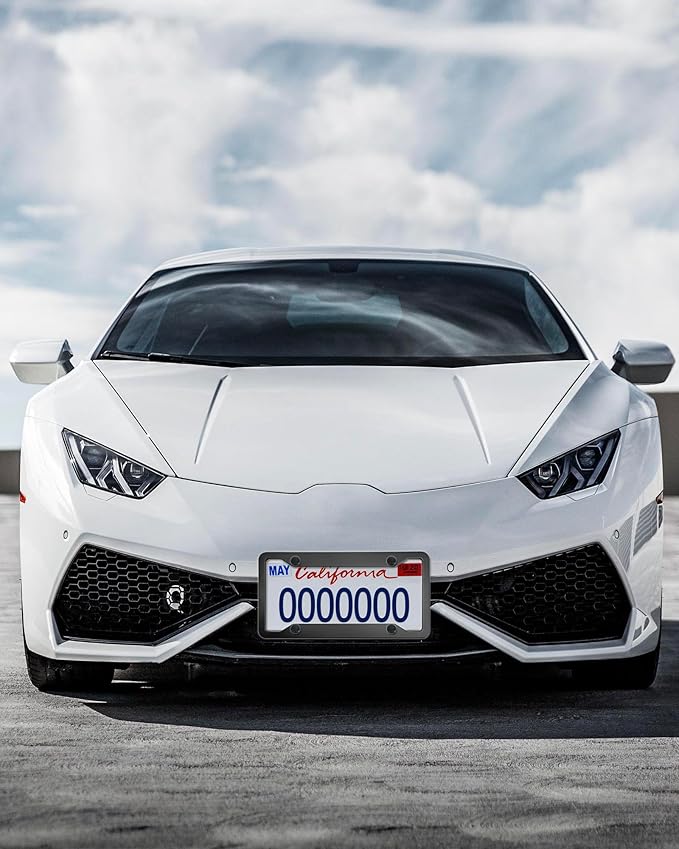 Black License Plate Frames- 2 Pack Aluminum Front & Rear Auto Car Tag Holder, Heavy Duty Bracket with Mount Hardware, Screws Caps, Rattle Proof Pads (Black