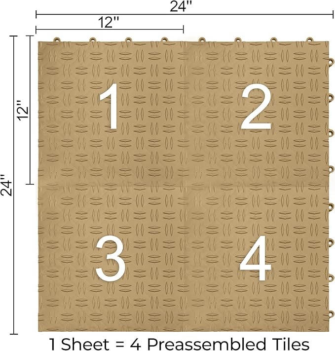 Big Floors GarageTrac Diamond, Interlocking Non-Slip Garage Flooring Tile, Durable, Modular, Heavy-Duty Copolymer, Easy Install (Beige, 24 Pack of 12 x 12" Tiles)