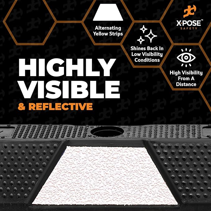 Xpose Safety 48" Heavy Duty Rubber Parking Stopper – Bulk Half Pallet 24 Pack Wheel Blocks for Garage, Driveway, or Ramp – Car Bumper Stop with White Reflective Strips – Removable Floor Mount