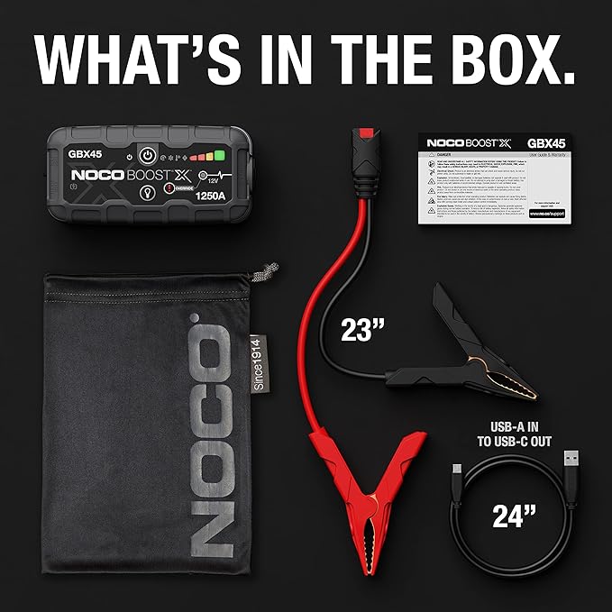 NOCO Boost X GBX45: 1250A UltraSafe Jump Starter – 12V Lithium Battery Booster Pack, Portable Jump Box, Power Bank & Jumper Cables - for 6.5L Gas and 4.0L Diesel Engines