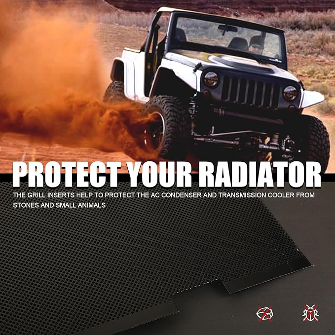 moveland Grill Insert for Jeep - Aluminum Alloy Mesh Grill Insert Screen Compatible with 2007-2018 Jeep Wrangler JK JKU