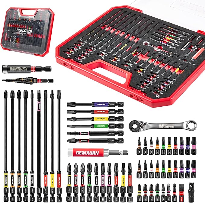 58Pcs Screwdriver Set Include 53Pcs Impact Screwdriver Bits Set,Mini Wrech,Step Drill, 1/4”Socket Adapter and Impact Bit Extension with Tool Box for Home Repairs DIY