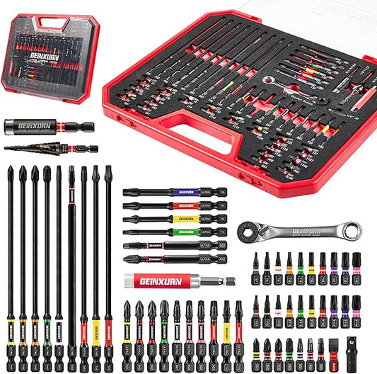 58Pcs Screwdriver Set Include 53Pcs Impact Screwdriver Bits Set,Mini Wrech,Step Drill, 1/4”Socket Adapter and Impact Bit Extension with Tool Box for Home Repairs DIY