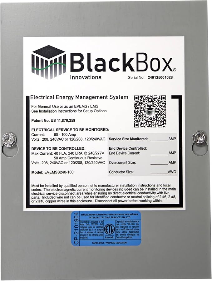 EV Charger BLACKBOX 240V 60-100A Service – No Electrical Panel or Service Upgrade Required. Allows 240 Volt up to 48 Amp (60Amp) EV Fast Charge Rate EV Load Management System Save $$