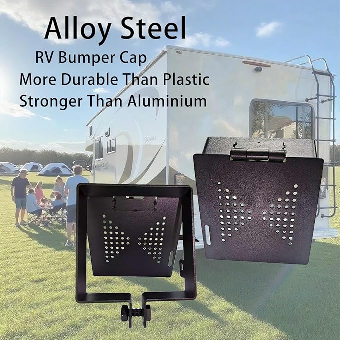 2 Pack RV Bumper End Cap, Premium Steel RV Bumper Cap, Fits Standard 4-Inch Square Camper Bumpers, No-Insect Vent Holes, Secure Sewer Hose Storage, Travel Trailer Must-Have