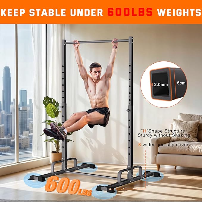 Pull Up Station, Adjustable Pull Up Bar Free Standing Power Racks, Multifunctional Heavy Duty Steel Pull Up Tower, For 2×2" with 1″ Hole Size Squat Rack Accessories, Support 600 LBS Capacity