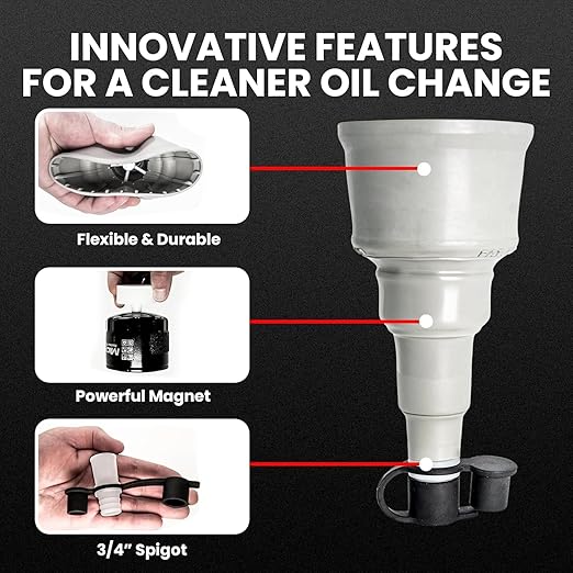 X Oil Change Tool - Fits Oil Filters Up to 2.75" Diameter - Spill-Free Oil Filter Funnel with Magnet - Hands Free Magnetic Hold to Filter - Durable Nitrile Rubber Construction Maximum Grip