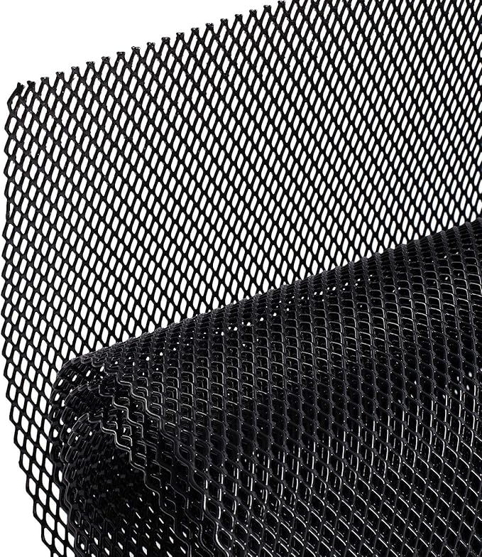 AggAuto 47x16 inches Car Pickup Truck Grill Mesh Spoiler Bumper Vent Aluminum Alloy Automotive Grille Insert Air Intake Racing Rhombic Hole 4x8mm Black