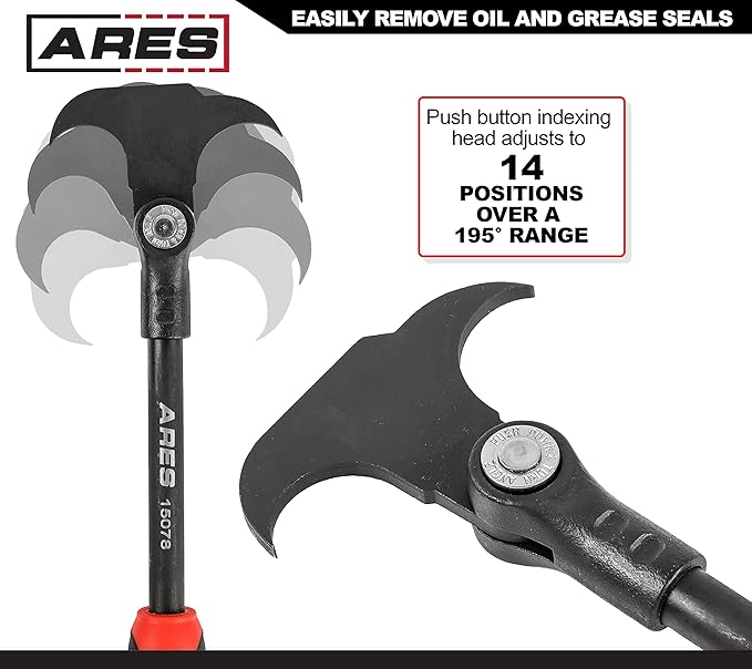 ARES 15078-12-Inch Indexing Seal Puller - 14 Adjustable Locking Positions - Dual Hook Tip Design - Remove Oil and Grease Seals on Cars, SUVs and Light Trucks