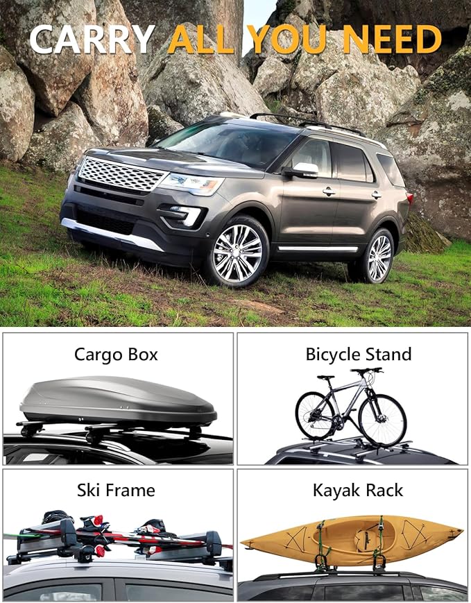 Tuyoung 220lbs Roof Rack Cross Bars Compatible with Ford Explorer 2016 2017 2018 2019 (Base/XLT/Limited/Sport/Platinum), Aluminum Crossbars Rooftop Cargo Bag Bike Luggage Carrier