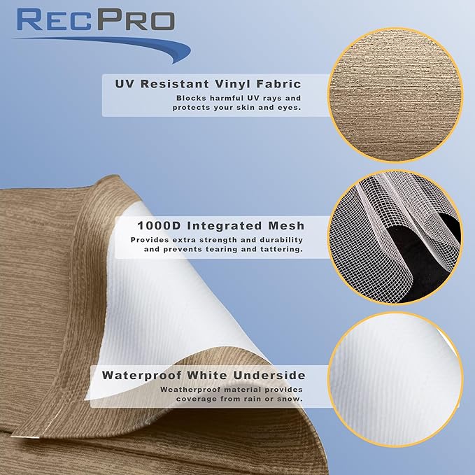 RecPro RV Awning Fabric Replacement Heavy Duty 16 oz. Weatherproof Vinyl | Universal Camper Awning Replacement for RV, Trailer, Motorhome | Tan Fade, 15' (Fabric 14'1")