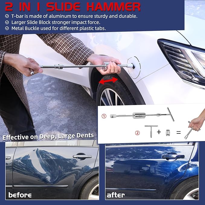 Super PDR Car Dent Puller Kit, Paintless Dent Remover Tool for Car Dent Repair with Strong Adhesion Puller Tabs & Glue Sticks, 100W Hot Glue Gun, Dent Reflector for Auto Hail Damage or Door Dings