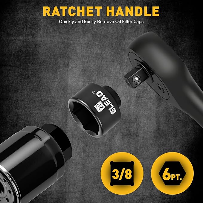 ELEAD 10-Piece Oil Filter Socket Wrench Set, 3/8" Drive Metric Cap Oil Filter Removal Tool, Low Profile Filters Socket Set with Ratchet Wrench Handle, Oil-change Kit Compatible with Toyota BMW Honda