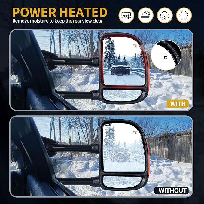 DWVO Towing Mirror Compatible with 1999-2007 F250 F350 F450 F550 Super Duty, 2001-2005 Excursion, Tow Mirror with Power Control Heated Manually Folding Telescoping Black